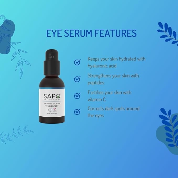 Eye Serum with Peptides & Hyaluronic Acid for Dark Circles, Puffiness & Tired Under Eyes - Hydrating & Firming - Reduce Fine Lines