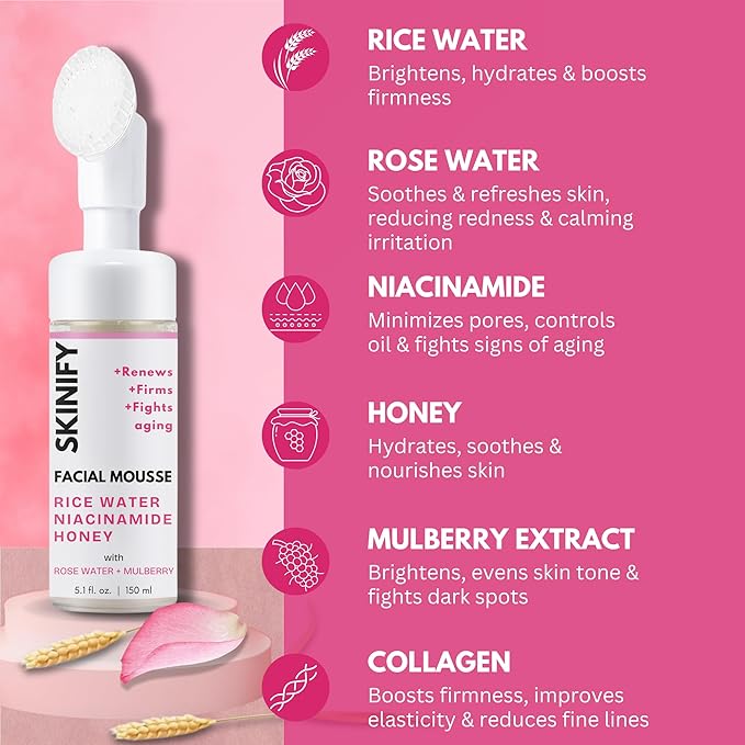 Rice Water Bright Facial Foam Cleanser Collagen-Infused w/Exfoliator