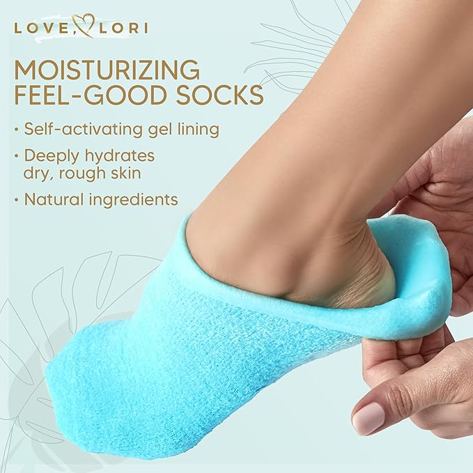 Moisturizing Socks - Foot Care Gel Silicone Aloe Spa Socks (Up to Size 8.5) Infused with Vitamin E & JoJoba Oil - Self Care Gifts for Women