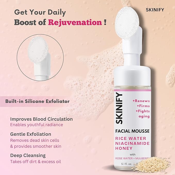 Rice Water Bright Facial Foam Cleanser Collagen-Infused w/Exfoliator