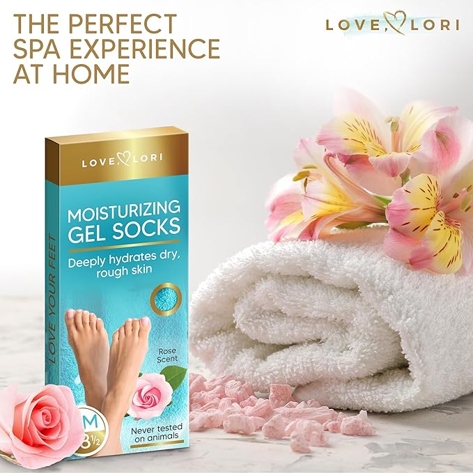 Moisturizing Socks - Foot Care Gel Silicone Aloe Spa Socks (Up to Size 8.5) Infused with Vitamin E & JoJoba Oil - Self Care Gifts for Women