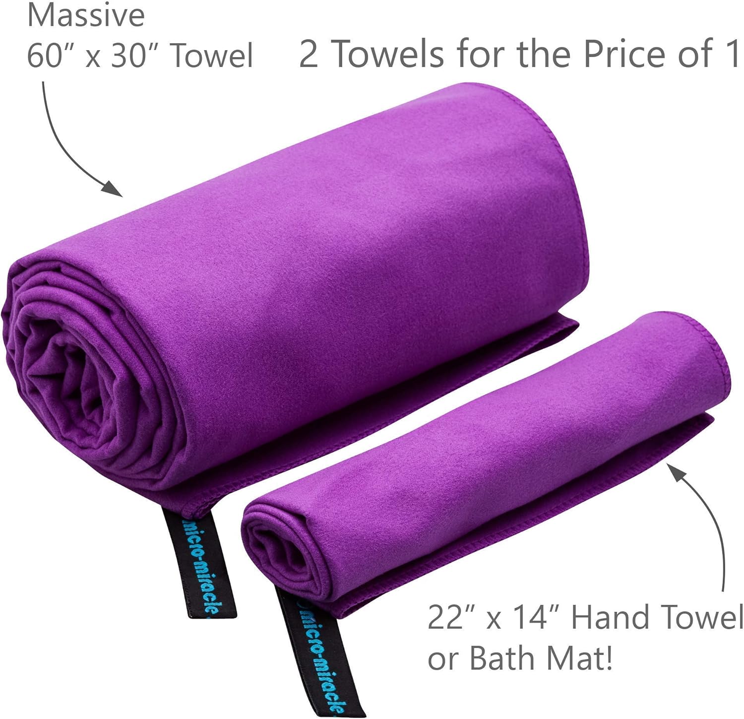 XXL Travel Towel - 2 Quick Dry and Extra Soft Microfiber Towels