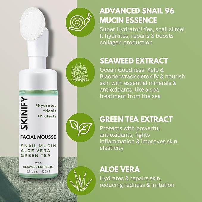 Glass-Skin Snail Mucin Facial Foam Cleanser w/Exfoliator