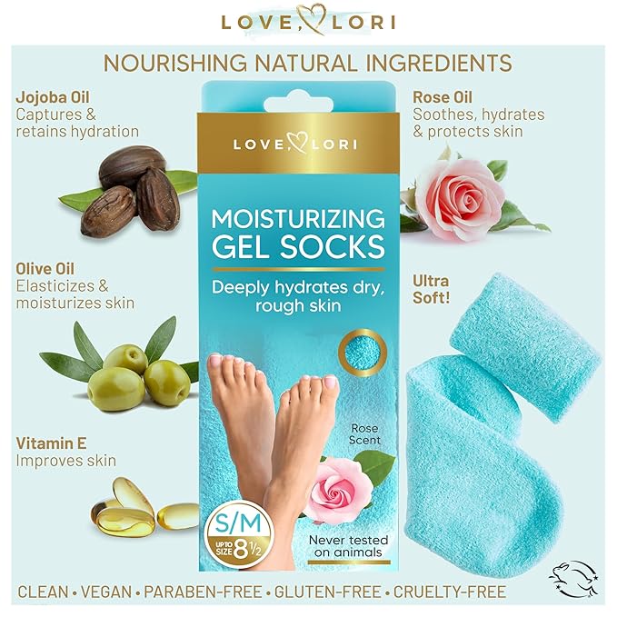 Moisturizing Socks - Foot Care Gel Silicone Aloe Spa Socks (Up to Size 8.5) Infused with Vitamin E & JoJoba Oil - Self Care Gifts for Women